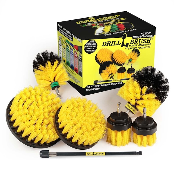 Drill Brush Power Scrubber By Useful Products 5 in W 7 in L Brush, Yellow Y-542OMS-2L-7X-QC-DB - main